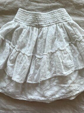 Hollister White Cotton Embroidered Tiered Mini Skirt Size XS